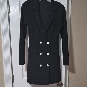 Women's Black Double-Breasted Coat Dress